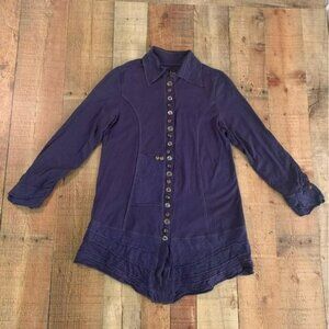 Neon Buddha purple asymmetrical button down long sleeve tunic top -S